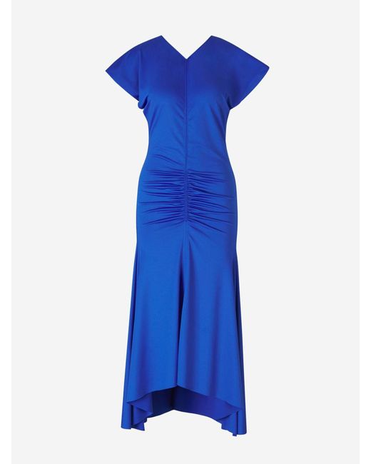 Victoria Beckham Blue Ruched Midi Dress