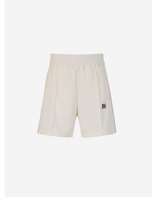 Palm Angels White Striped Monogram Bermuda Shorts for men