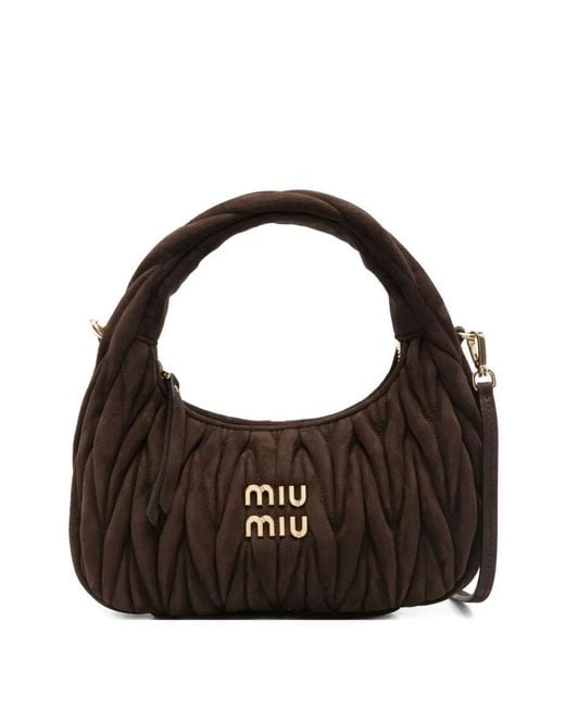 Miu Miu Black Wander Matelassé Suede Tote Bag