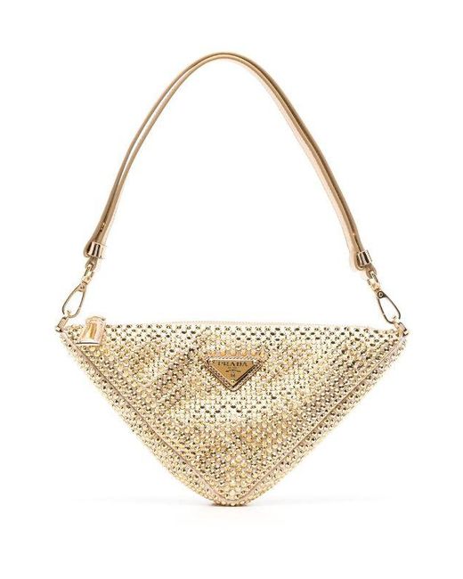 Prada Metallic Triangle Satin Mini-bag With Crystals