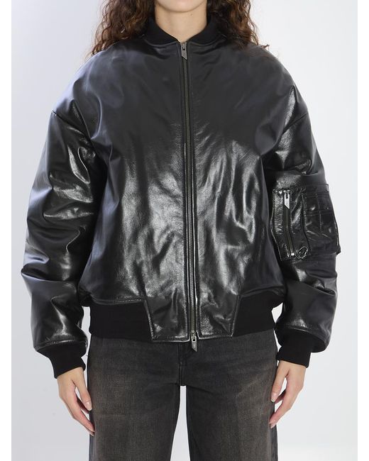 Salvatore Santoro Black Leather Bomber Jacket