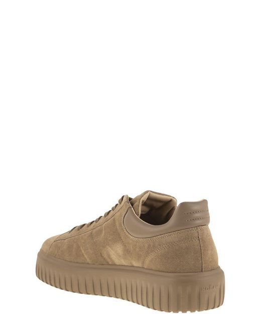 Hogan Brown H-Stripes Suede Trainers for men