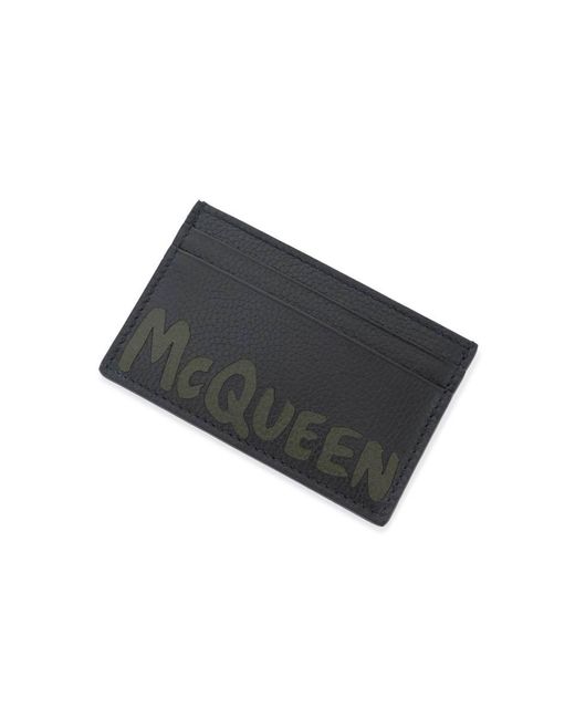 Alexander McQueen Gray Logo Leather Credit Card Case for men