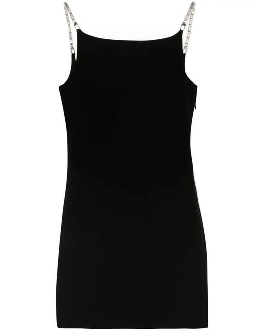 Gcds Black Cady Mini Dress With Logo Chain
