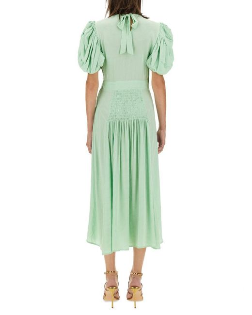 ROTATE BIRGER CHRISTENSEN Green Puff Sleeve Midi Dress