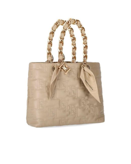 Elisabetta Franchi Natural Shopping Bag With Chain Foulard Scarf