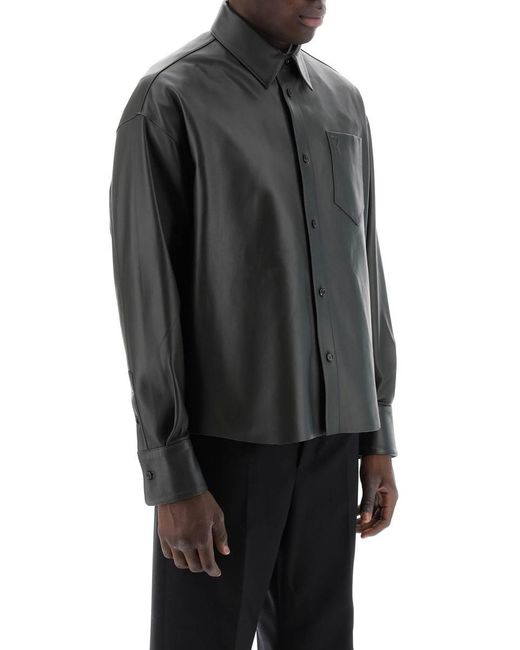 AMI Black Nappa Leather Overshirt for men