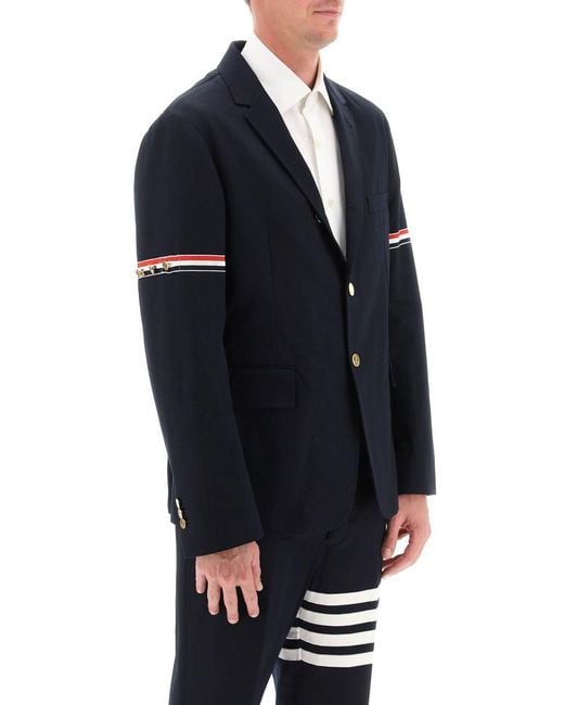 Thom Browne Blue Deconstructed Jacket With Tricolor Bands for men