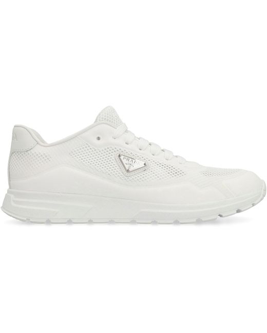 Prada White Prax 2.0 Fabric Low-Top Sneakers