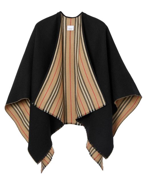 Burberry Icon Stripe To Solid Wool Cape in Black - Save 41% | Lyst