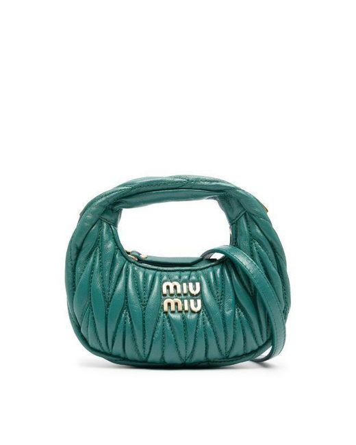 Miu Miu Green Wander Matelassé Nappa Leather Micro Hobo Bag