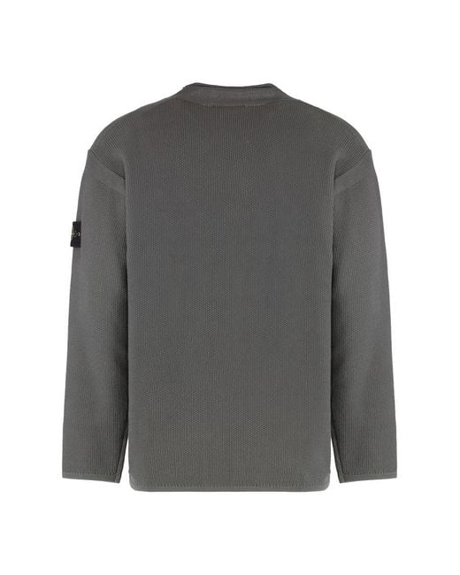 Stone Island Gray Sweater With A Polo Neck And Reverse Stitch Details for men