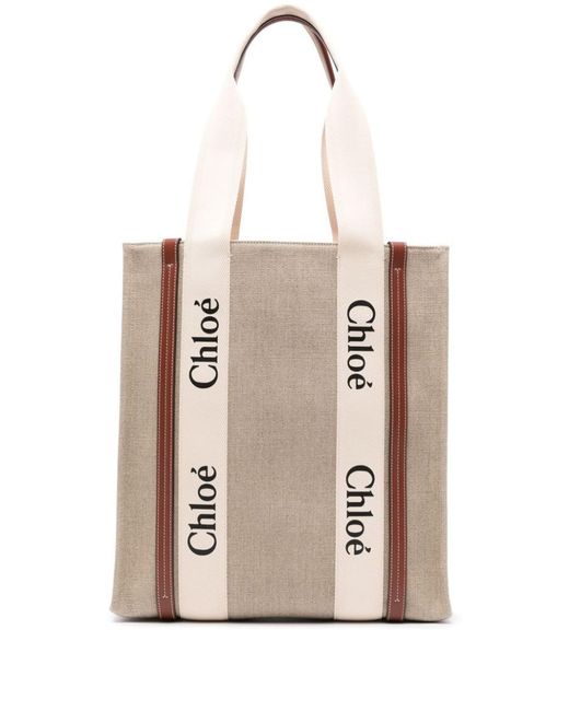 Chloé Natural Woody Canvas And Leather Tote Bag
