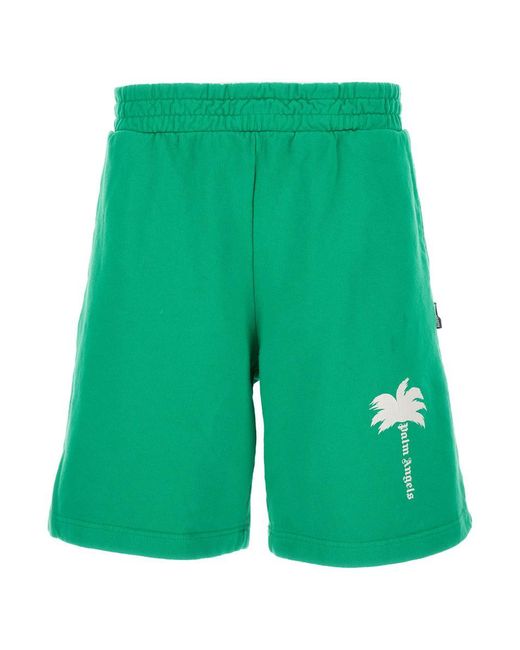 Palm Angels Green Bermuda Shorts With Elastic Waistband for men