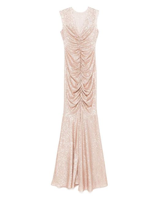 Norma Kamali Natural Fishtail Shirred Long Dress