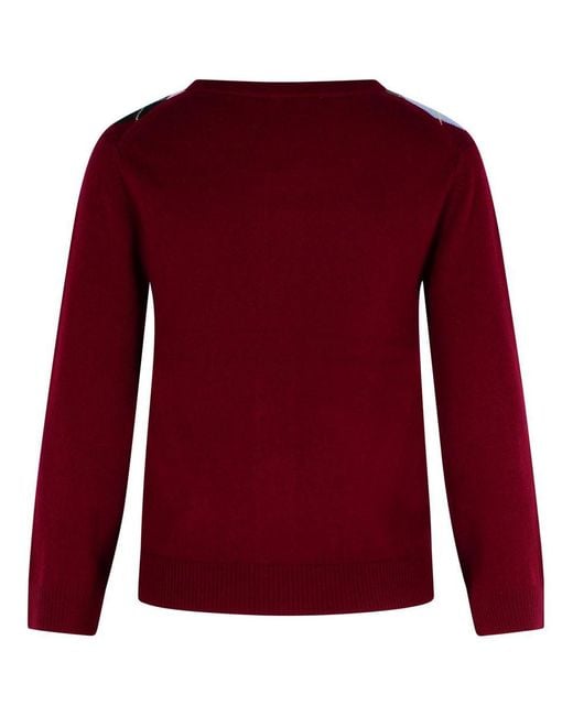Ganni Red Burgundy Merino Wool Blend Check Cardigan