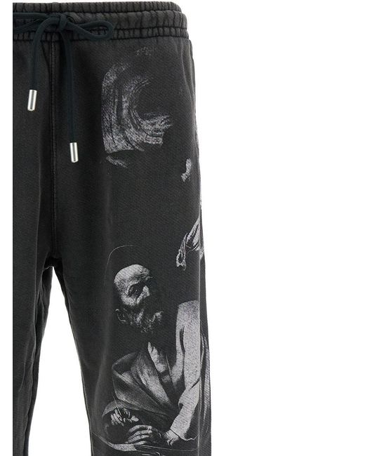 Off-White c/o Virgil Abloh Black Pants With Drawstring And Graphic Print In Cotton Man for men