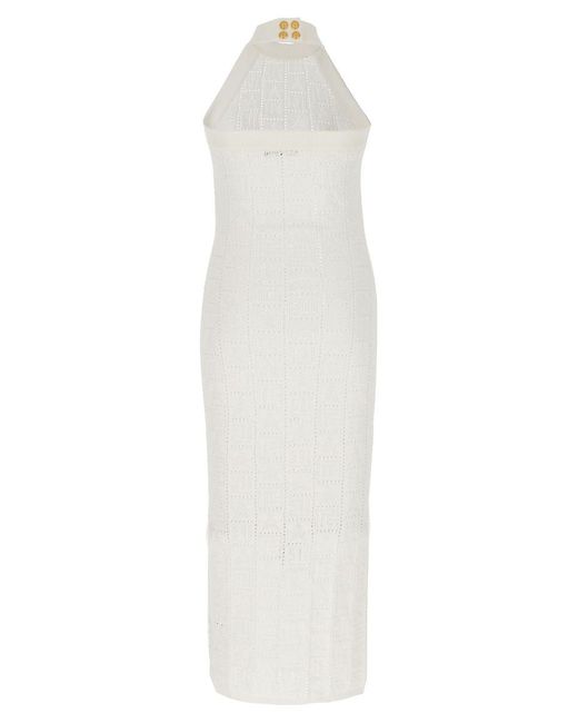 Balmain White Monogrammed Knit Dress Dresses