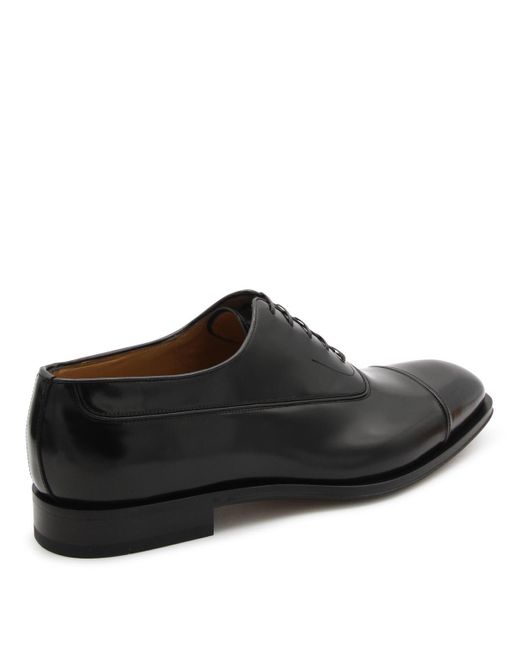 Ferragamo Black Leather Lace Up Shoes for men