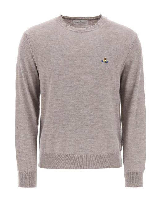 Vivienne Westwood Gray Orb-Embroidered Crew-Neck Sweater for men
