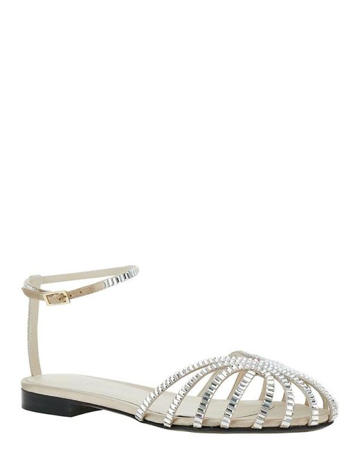 ALEVI 'rebecca' White Sandals With Crystals In Viscose And Silk Woman