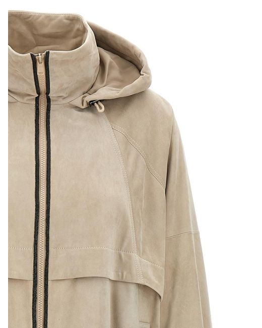 Brunello Cucinelli Natural 'Monile' Long Suede Jacket