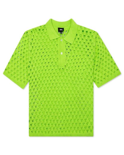 Stussy Green Big Mesh Sweater Polo Lime In Cotton for men