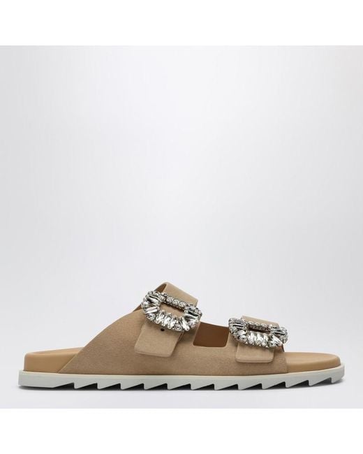 Roger Vivier Natural Suede Slidy Viv' Mule