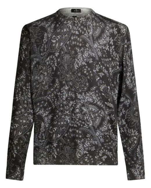 Etro Gray Silk And Cashmere Sweater With Paisley Print for men