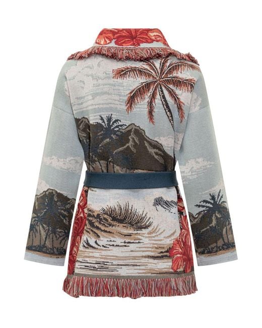 Alanui Cardigan With Tropical Pattern And Red Flowers