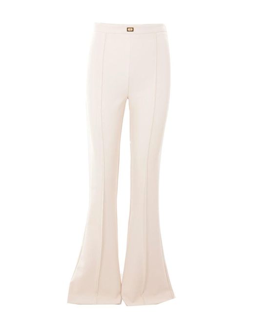 Elisabetta Franchi White Butter Flared Trouser With Logo