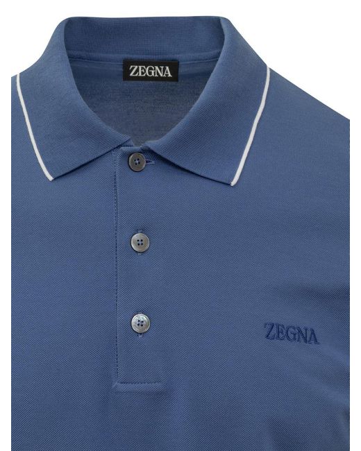 Zegna Blue Polo Shirt With Logo for men