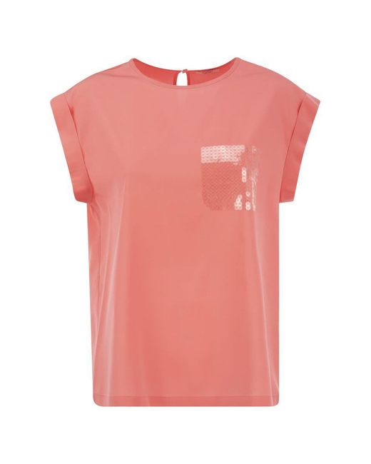 Peserico Pink Top In Precious Silk Crepe De Chine With Watery Embroidery