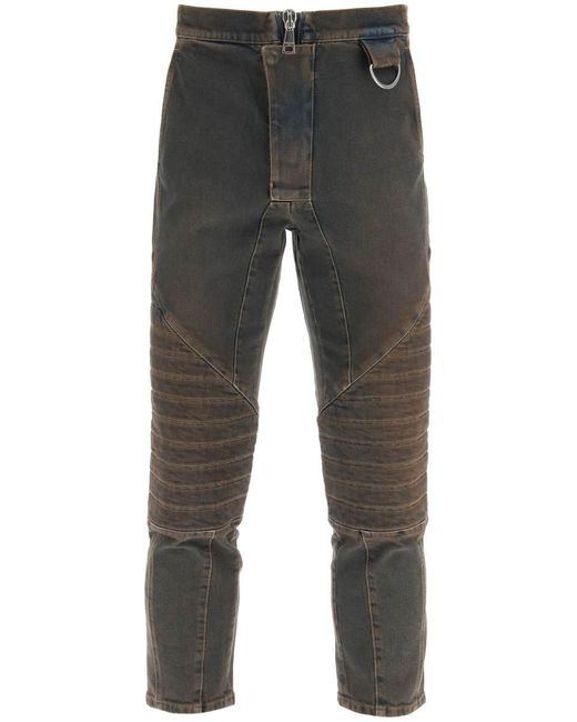 Balmain Gray Stretch Jeans With Quilted And Padded Inserts for men