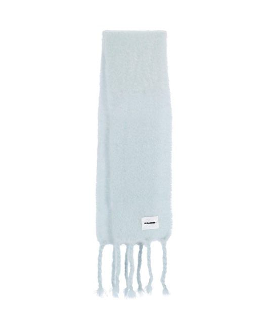 Jil Sander Blue Mohair And Wool Blend Scarf