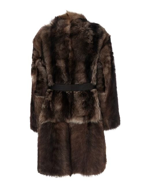 Yves Salomon Brown Shearling Coat With High Neck And Front Belt Closure