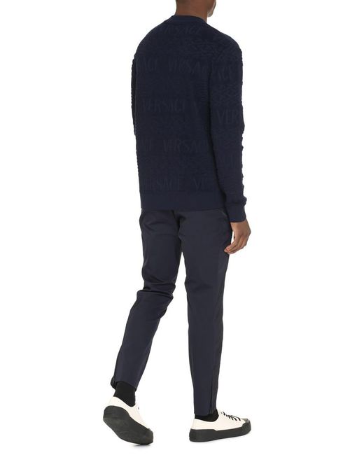Versace Blue Crew-neck Wool Sweater for men