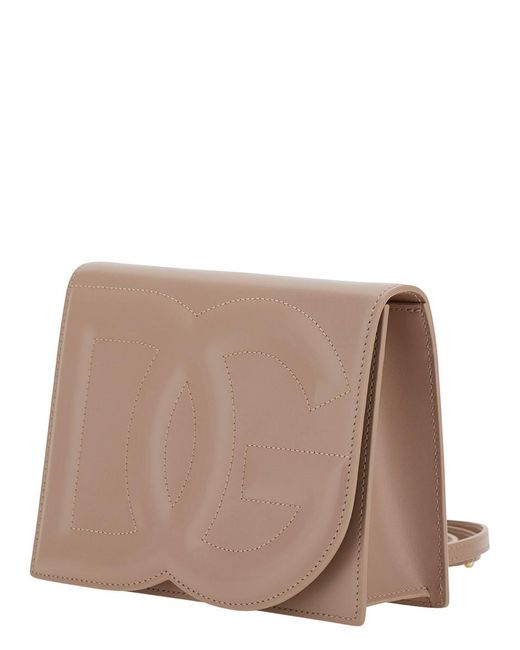 Dolce & Gabbana Brown 'dg Logo Bag' Beige Crossbody Bag In Leather Woman