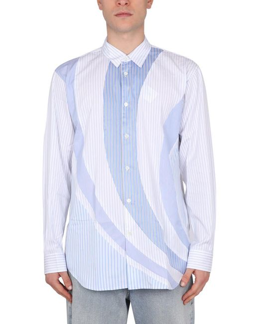 Comme des Garçons Blue Button-Down Shirt With Classic Collar And Striped Design for men