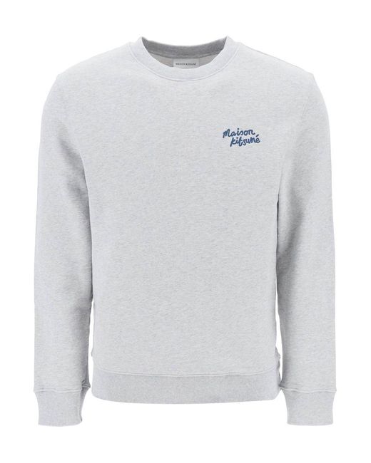 Maison Kitsuné Gray Crew Neck Sweatshirt With Logo Lettering for men