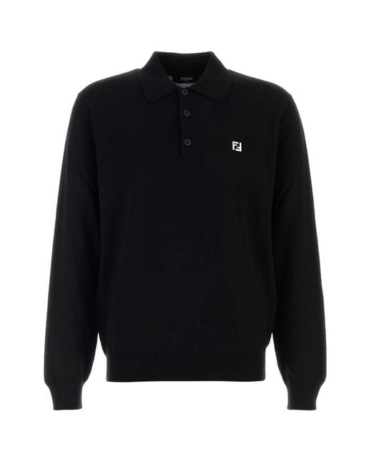 Fendi Black Stretch Wool Polo Shirt for men