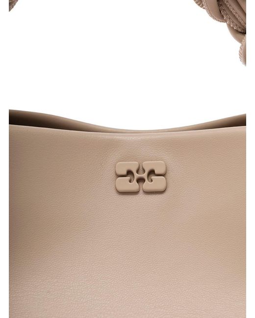 Ganni Natural ' Bou' Handbag With Butterfly Logo And Hand-Braided Strands