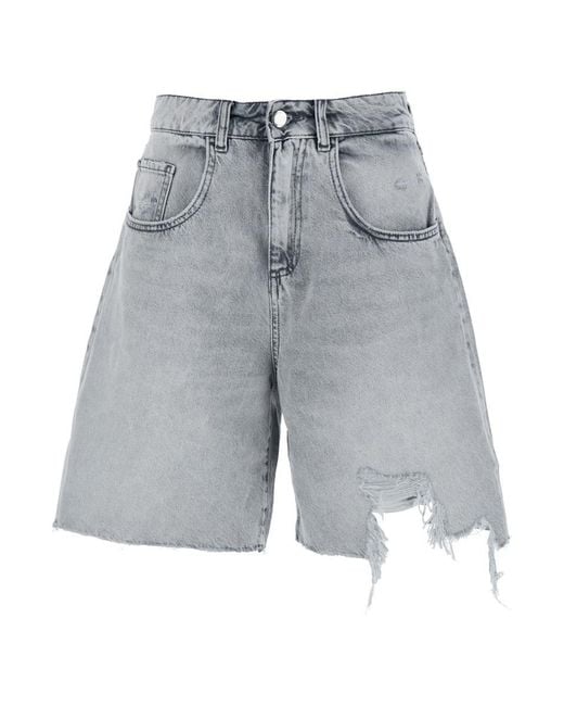 ICON DENIM Gray 'Lea' Bermuda Pants With Front Ripped Details And Logo Patch On The Rear