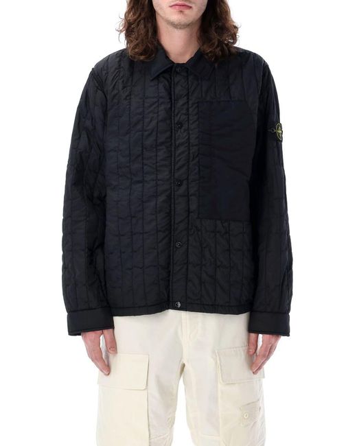 Stone Island Blue Quilted Shirt-Jacket for men