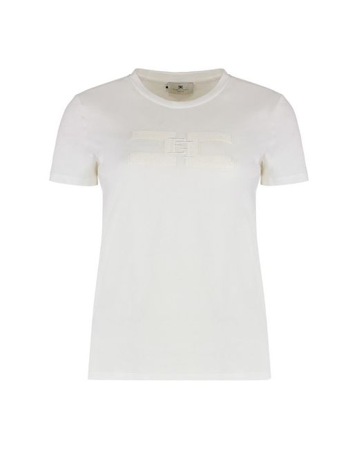Elisabetta Franchi White Cotton Crew-Neck T-Shirt