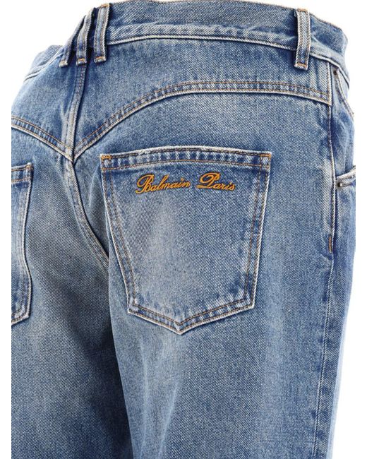 Balmain Blue Jeans With Logo Embroidery for men