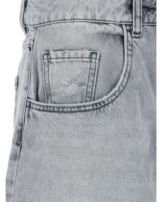 ICON DENIM Gray 'Lea' Bermuda Pants With Front Ripped Details And Logo Patch On The Rear