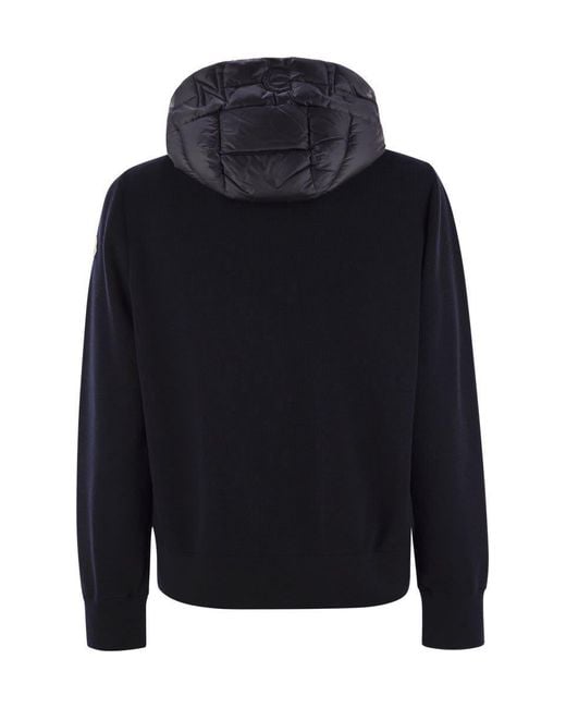 Moncler Black Padded Wool Sweatshirt With Hood And Zip for men
