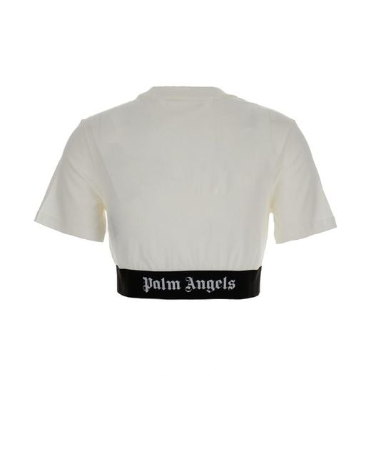 Palm Angels Gray Cropped T-Shirt With Jacquard Logo