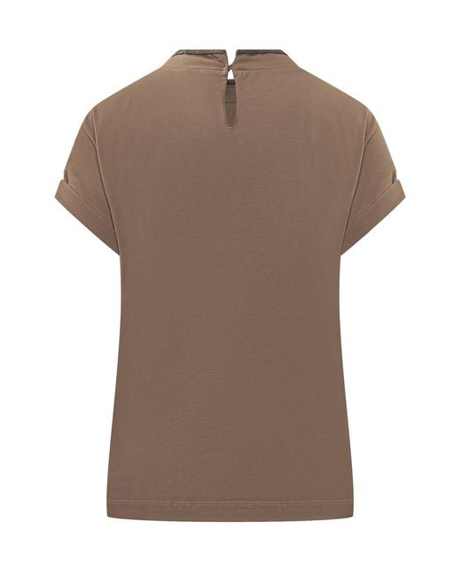 Brunello Cucinelli Brown T-Shirt With Shiny Detail On The Neck
